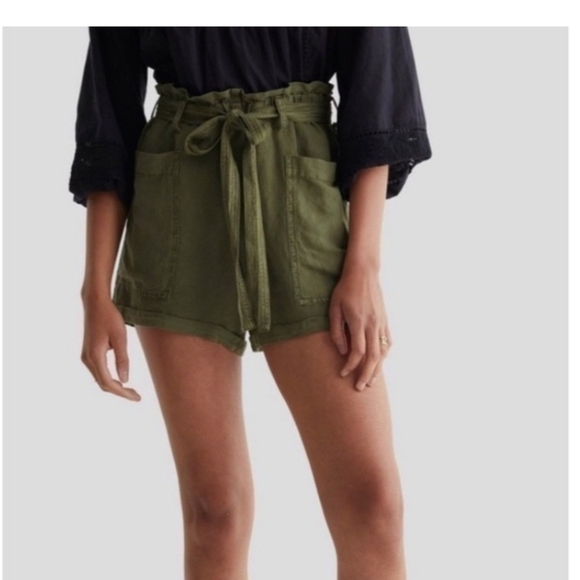 Lucky Beans Olive Belted Paper Bag Shorts - Picture 2 of 5